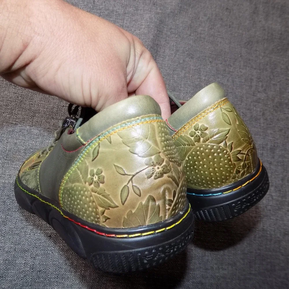 L'Artiste Spring Step Danli-Bloom Shoes Women 42 Olive Green Leather Good Floral